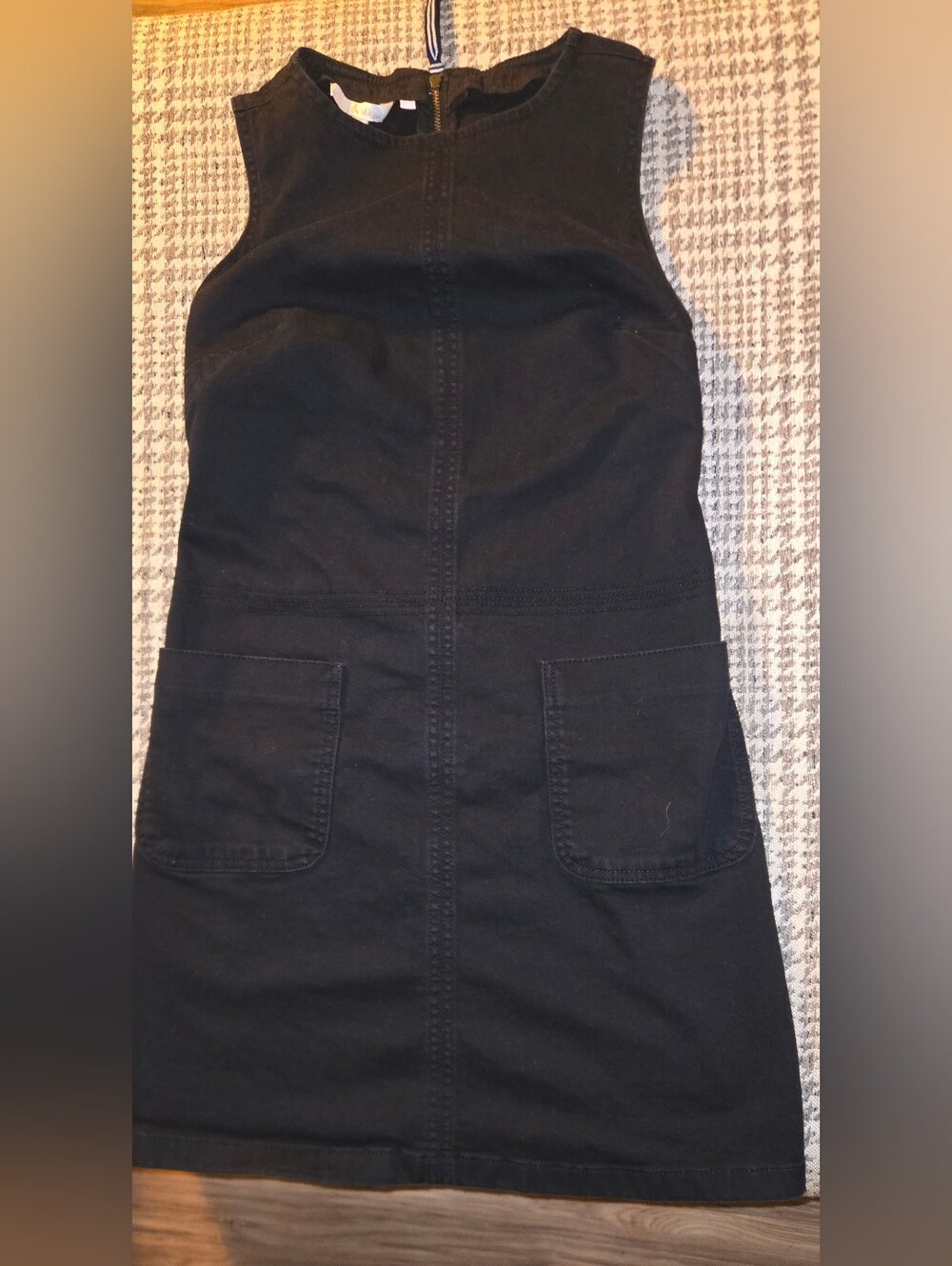 Boden Black Washed Stretch Denim Sleeveless Shift Pinafore Dress